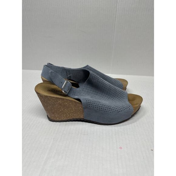 Marina Luna Women Shoes Sandals Blue Gray Leather Wedge Made in Italy Size 9.5 - Picture 5 of 7